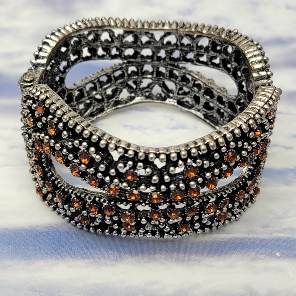 Multicolored Rhinestone Hinged Bracelet - Picture 2 of 13